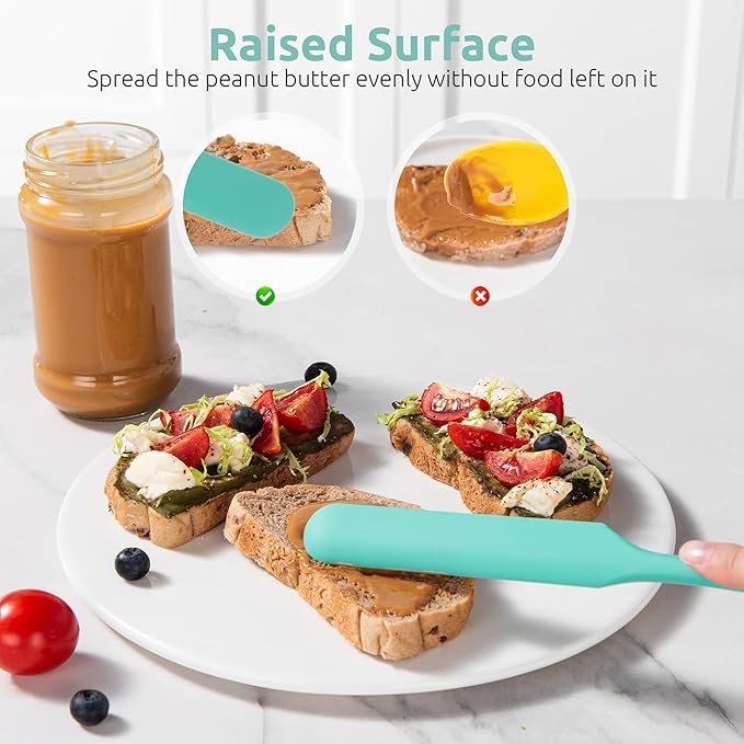 U-Taste Skinny Silicone Jar Spatula: 600ºF Heat-Resistant Food-Grade 10in Long Narrow Sourdough Stirring Stick, Seamless Flexible Peanut Butter Spreader for Scraping Icing Bread Cream, Jam (Aqua Sky)