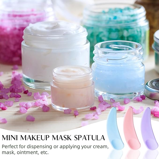 TUZAZO 200pcs Mini Spatula for Cosmetics, Bulk Disposable Makeup Spatulas Mini Plastic Makeup Scoop Spatulas for Cosmetic Mixing and Sampling (Multi Colored with Storage Box)