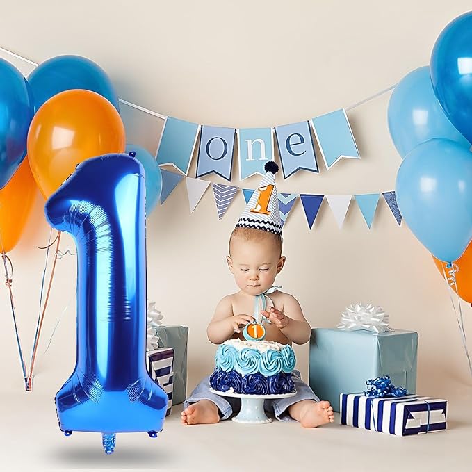 40 Inch Navy Blue Number 1 Balloon, Dark Royal Blue Large Self Inflating Foil One Balloons for 1st Birthday Decorations Boys Girls, Digital 1 Helium Balloon for First Birthday Baby Shower Anniversary