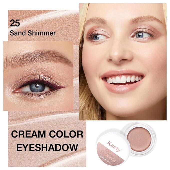 evpct Single Cream Eye Shadow Palette Pot Makeup for Older Women, Sand Shimmer Glitter Metallic Monochrome Cream to Powder Eyeshadow Palette Eye Brightener, Highly Pigmented Waterproof Blendable