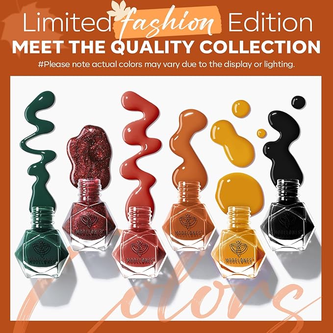 modelones Nail Polish Set, 6 Colors Fall Winter Halloween Yellow Orange Nail Polish Kit Quick Dry Black Green Long Lasting Manicure Diy Home Salon Gift For Women Mom