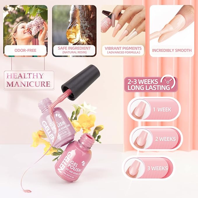 GELLEN Nude Gel Nail Polish Set - Nude Neutrals Brown Orange 6 Colors Gel Polish, Warm Nail Gel Polish Set Nail Art DIY Home Manicure Set