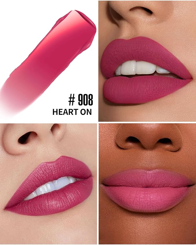 Hot Pink Lipstick Long Lasting Lipsticks for Women Smudgeproof Transferproof Cruelty Free Lip Makeup, 908 Heart On