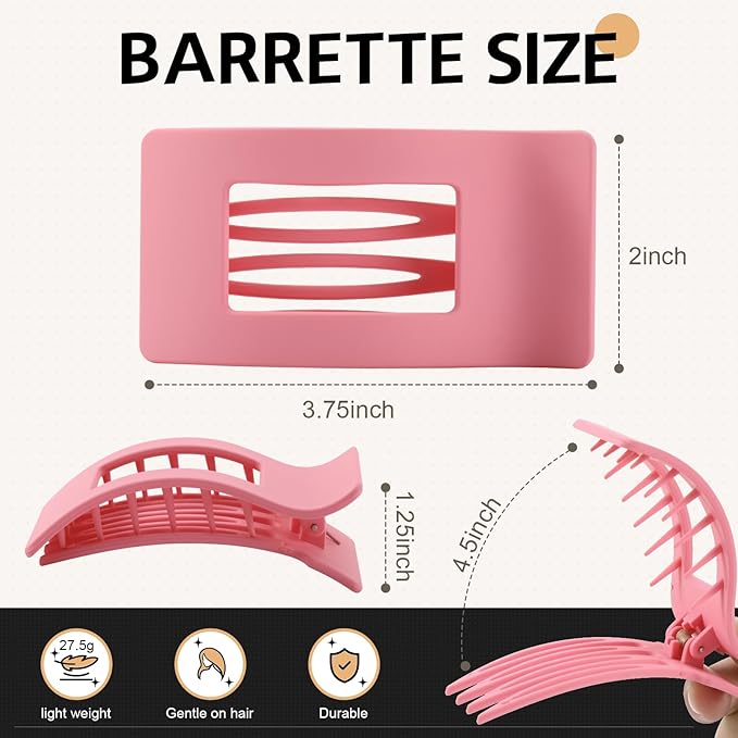 8 Pack French Flat Hair Clips for Women – Large Matte No-Slip Claw Barrettes for Thick & Thin Hair, Strong Hold Styling Accessories (Red and Pink)