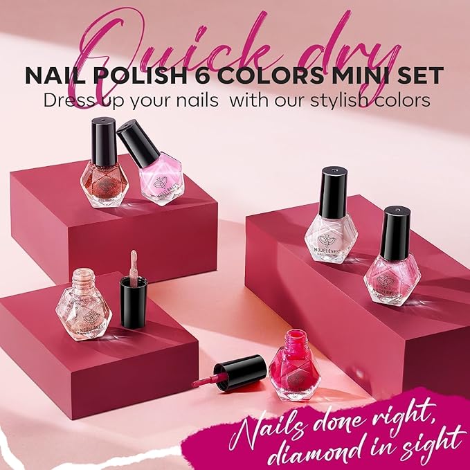 modelones Pink Nail Polish Set, Red Cat Eye 6 Colors Quick Dry Mini Finger Long Lasting Fast Drying DIY Manicure Kit Nail Art Home Salon Valentine's Day Gifts for Women Girl