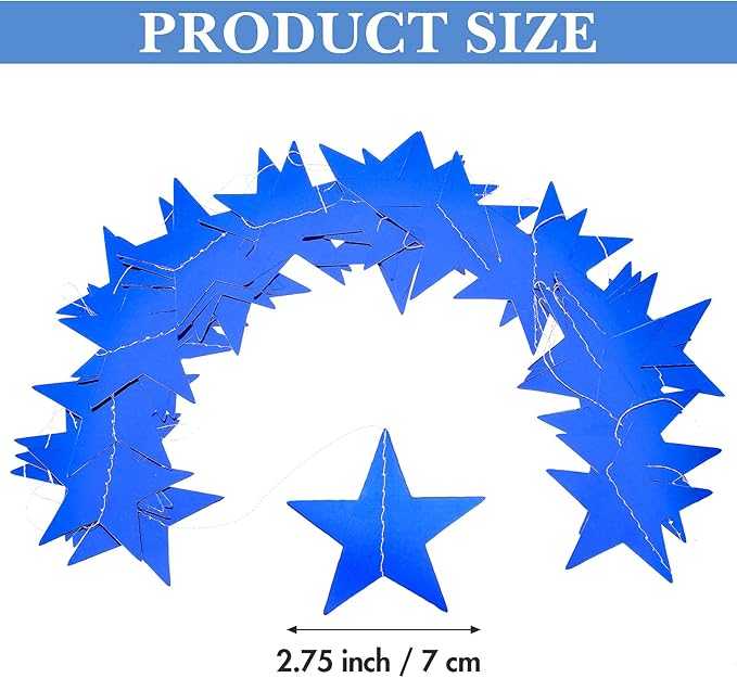 Patelai Glitter Star Garland Banner New Years Decor 130 Feet Star Hanging Banner Twinkle Backdrop for Birthday Classroom Wedding Halloween Christmas Party Supplies(Royal Blue)