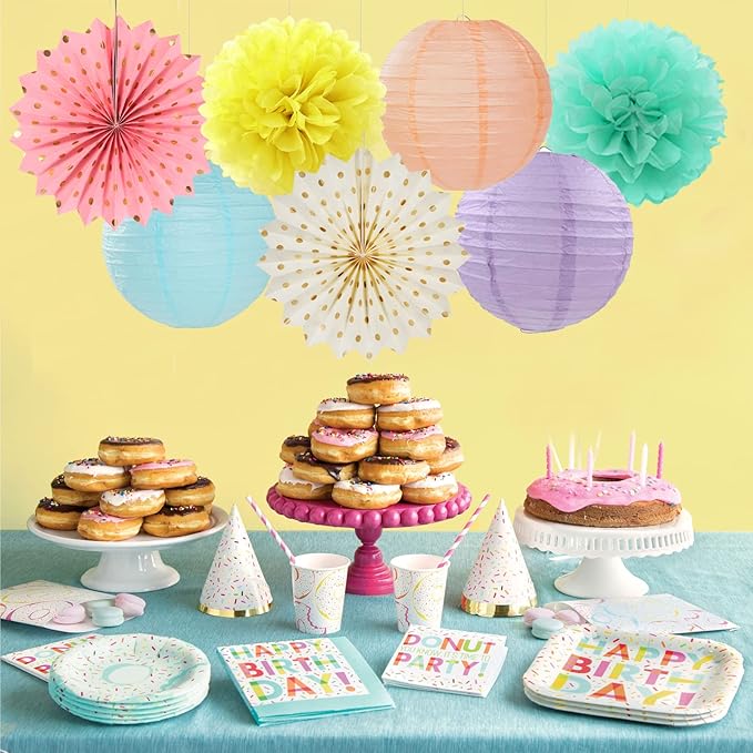 Pastel Rainbow Party Decorations Streamers - 14pcs Boy Girl Kids Birthday Supplies,Pink Yellow Blue Paper Lanterns Fan,Tissue Pom Poms,Honeycomb Balls, Baby Shower Wedding Decor Lasting Surprise