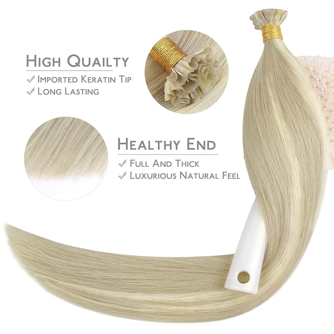 WENNALIFE U Tip Hair Extensions Human Hair, 50g 50s 22 Inch Ash Blonde Highlighted Platinum Blonde Remy Hair Extensions K Tip Hair Extension Real Human Hair Invisible Straight Keratin Hair Extensions