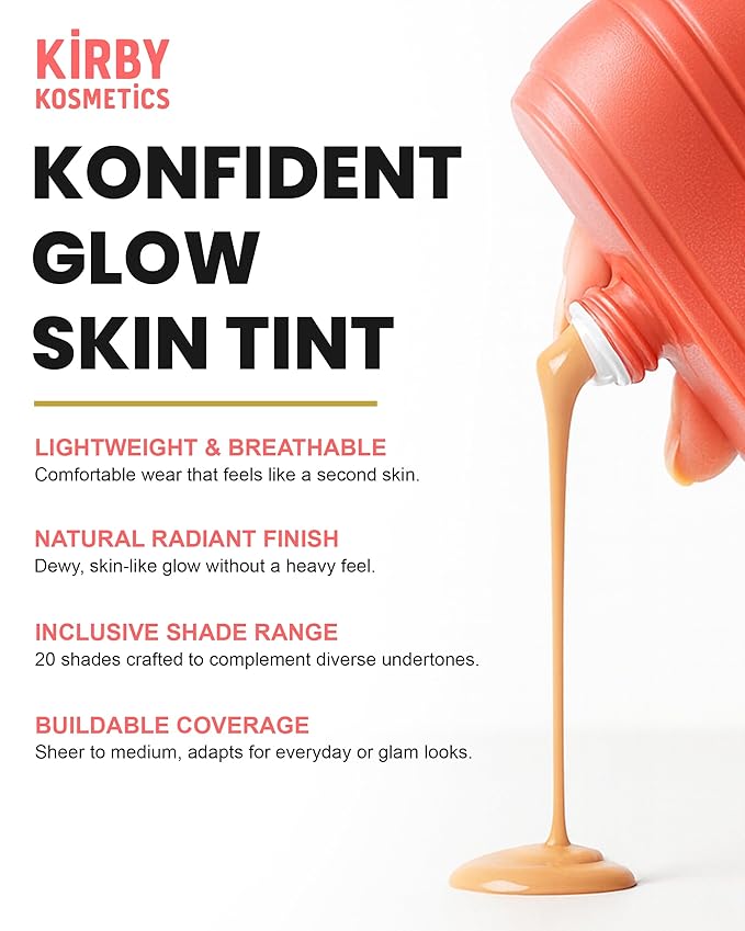 Konfident Glow Skin Tint – Maple Majesty Hydrating Oil-Free Glass-Skin Foundation, Buildable Light-to-Medium Coverage, 30 ml – Inclusive Clean Makeup for Radiant Confidence