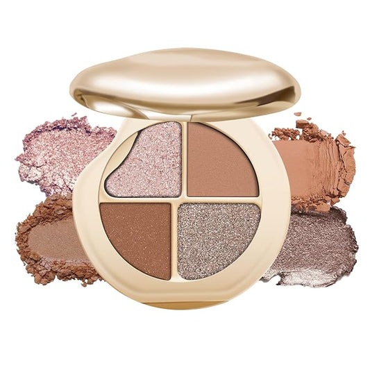 KYDA 4 Colors Eyeshadow Palette, Neutral Brown Matte Eyeshadow, Pearl Metallic Glitter Makeup Palette, High Pigment Pressed Powder Eyes Makeup for Old Women, Lasting Blendable, Orange Brown