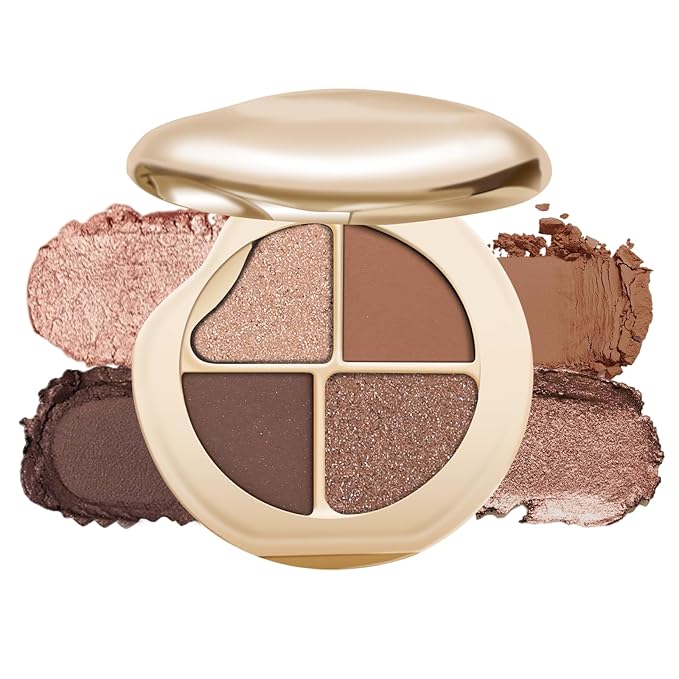 KYDA 4 Colors Eyeshadow Palette, Neutral Matte Eyeshadow, Pearl Metallic Glitter Makeup Palette, High Pigment Pressed Powder Eye Makeup for Old Women, Lasting Blendable Brown Eyes Shadow, Light Brown