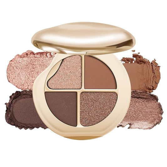 KYDA 4 Colors Eyeshadow Palette, Neutral Matte Eyeshadow, Pearl Metallic Glitter Makeup Palette, High Pigment Pressed Powder Eye Makeup for Old Women, Lasting Blendable Brown Eyes Shadow, Light Brown