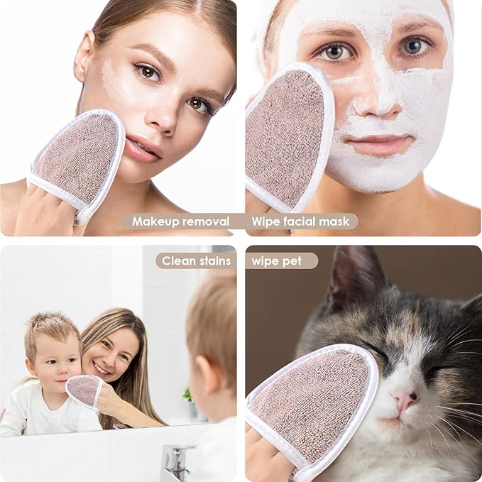 SINLAND Reusable Makeup Remover Pads For Face,Eye,Lips Microfiber Gentle Facial Cleansing Cloths for All Skin Types Friendly for Makeup Remover With Laundry Bag 5.1inchx3.93inch Pack of 6