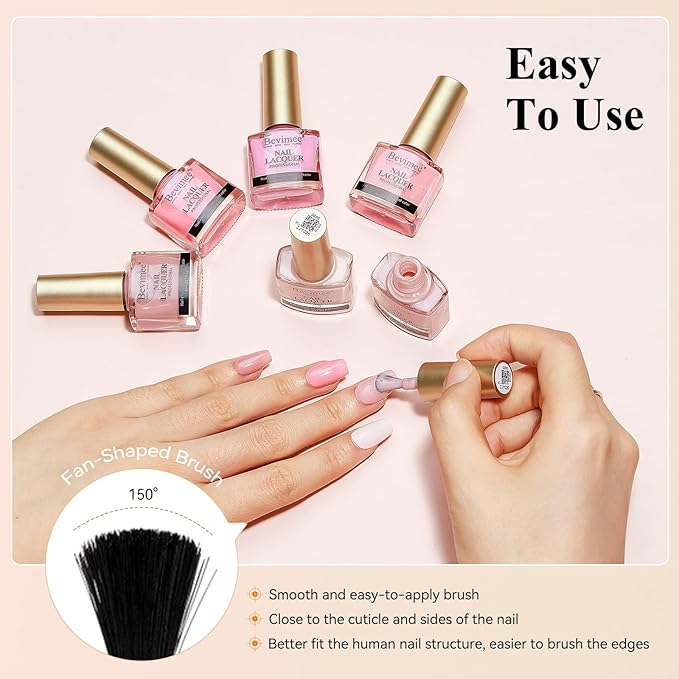 Nude Nail Polish Set: Quick Dry Nail Lacquer Non Ge Regular Sheer Colors White Nude Light Pink Natural Fingerpolish Fast Drying DIY Salon Gift For Women, 6 Colors 8lm/0.27fl.oz