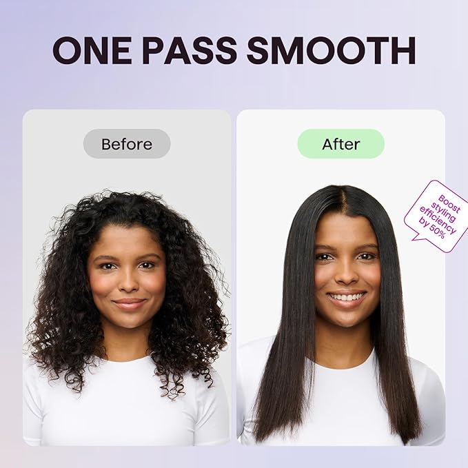 Wavytalk Steam Sesh Hair Straightener, Steam Reduces Damage, Nourishes Hair, and Expedites Straightening, 1.38'' Nano Titanium Flat Iron with Detachable Comb for Silk Press Smoothing & Blowout, Pink