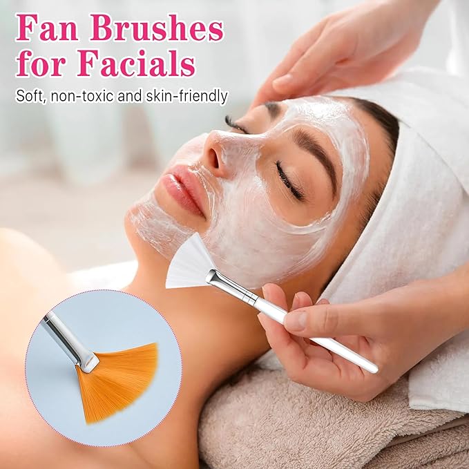 60 Pieces Fan Brushes, Soft Fan Brushes for Facials, Facial Applicator Brush for Women Girls, Facial Brushes Esthetician for Mud Clay Mask, Makeup, Yellow, White