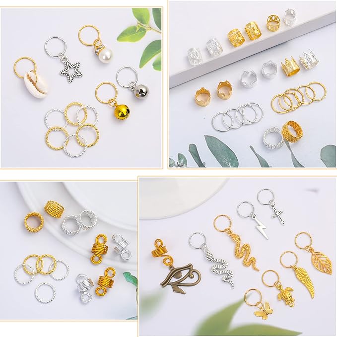 294Pcs Hair Jewelry for Braids Loc Jewelry for Hair Dreadlocks, Braid Accessories for Women Men, Gold Braid Accessories with Cuffs Charms Pendants
