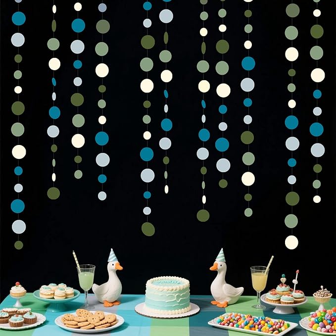 Sage Green and Dusty Blue Party Decorations Polka Dots Garlands Hanging Paper Circle Dots Streamer for Men Boy Birthday Baby Shower Wedding Engagement Retirement Silly Goose Party Decorations Supplies