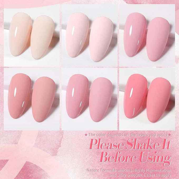 Born Pretty Nude Pink Gel Nail Polish Netural Gel Polish Spring Summer Valentine's Day Nail Art Manicure Collection 6PCS