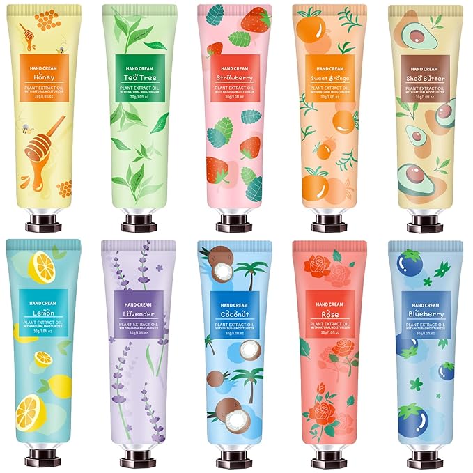 10 Pack Hand Cream for Dry Cracked Hands, Stocking Stuffers for Women,Teengirls,Christmas Gifts Bridesmaid Gifts, Teacher Gifts, Natural Plant Fragrance Mini Hand Lotion Moisturizing Hand Care Cream