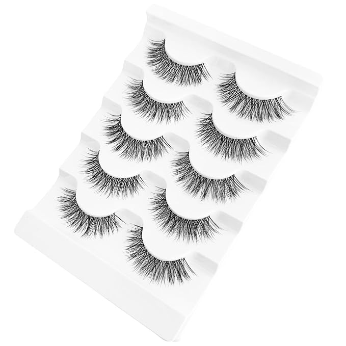 Wispy Lashes Natural Look Cat Eye Lash NINGLASH False Eyelashes Clear Band Fake Eyelash 14mm Faux Lashes Strips 5 Pairs Lash Pack