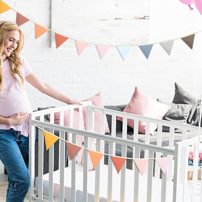 VitalCozy 17 ft Pennant Banner Flags, 2 Pcs Nursery Garland Triangle Bunting Flag Double Side Baby Banner for Boho Decor Baby Shower Birthday Wedding Party Event, Each 8.5 ft(Bright Colors)