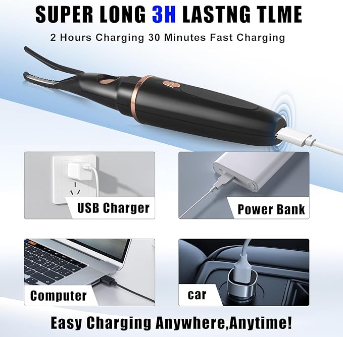 Heated Eyelash Curlers - 2 in 1 Clip- Type Heated lash Curler Best Seller Electric Eyelash Curler LED Display 3 Temp Settings for Makeup Tools USB Rechargeable Natural Curling 24H Long Lasting