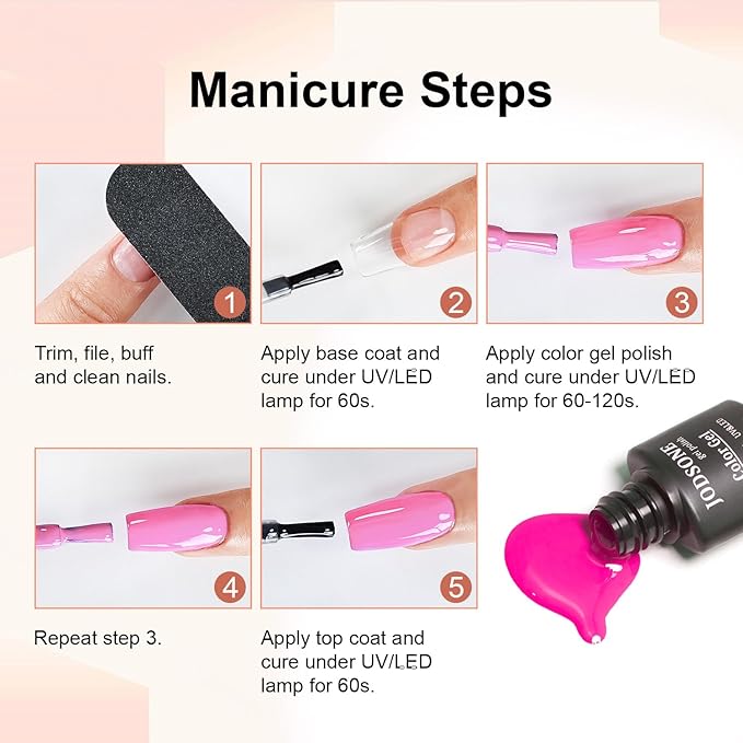 JODSONE 36 Pieces Easy to Apply Gel Nail Polish Kit with U V Light Base Coat Top Matte Glitter Gel Polish for Salon and Home Use