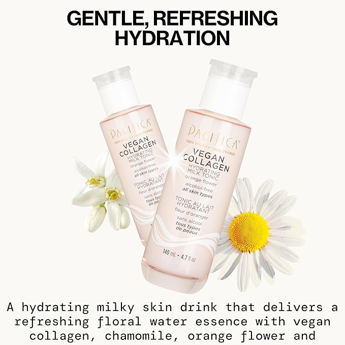 Pacifica Vegan Collagen Hydrating Milk Tonic – Alcohol-Free Milky Toner & Essence Moisturizing Vegan Collagen Face Tonic w/Hyaluronic Acid, Chamomile Jasmine All Skin Types Vegan Dermatologist Tested