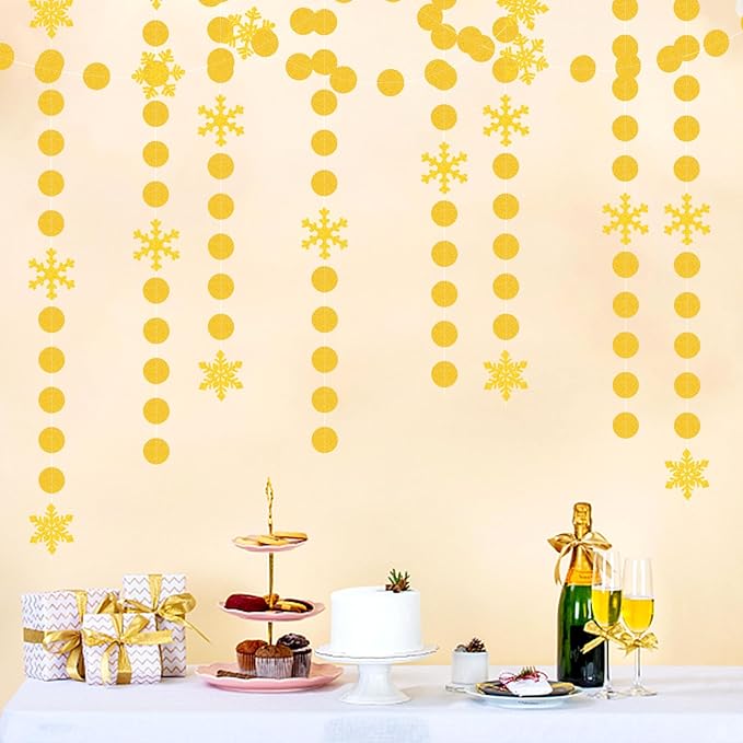Snowflake Snow Gold Christmas Party-Decorations Garland - 61Ft Winter Wonderland Frozen Hanging Paper Streamers Banner,Birthday New Year Supplies Decor Ouruola