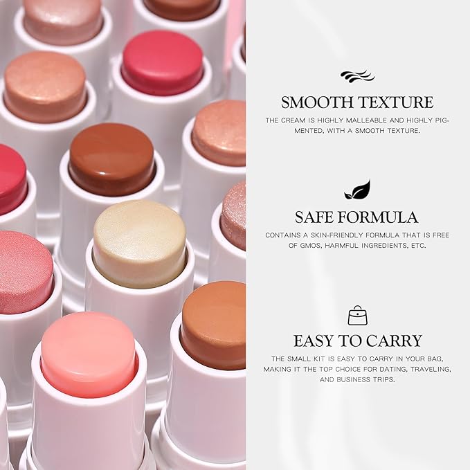 bayfree 3 PCS Makeup Cream Contour Stick Set, Highlighter Stick & Bronzer Stick & Blush Stick, Long Lasting, Natural Face Contour, Dewy & Matte Finish, Multi Stick Trio for All Skin