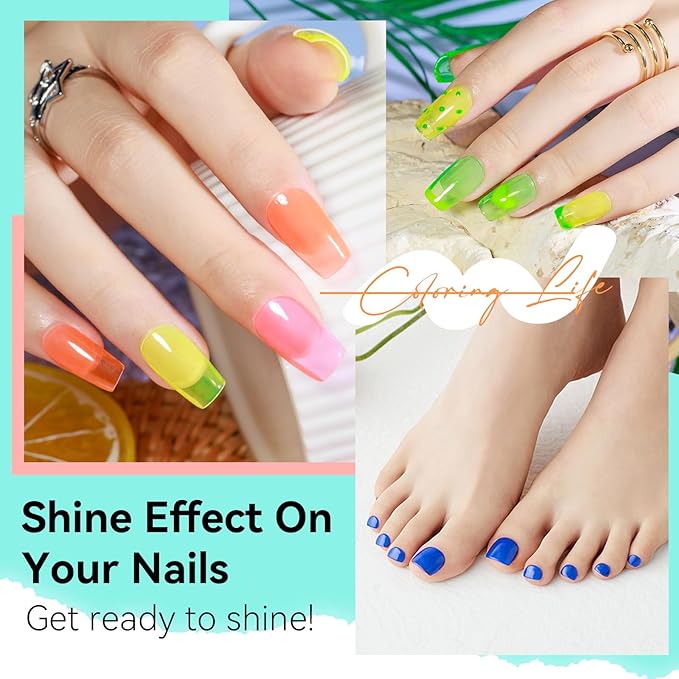 MIZHSE Quick Dry Nail Polish Set: Neon Colors Nail Polish Air Dry Fast, Fluorescent Fingernail Polish Non-Gel Yellow Orange Green Fast Drying Nail Lacquer Gift for Women Girls