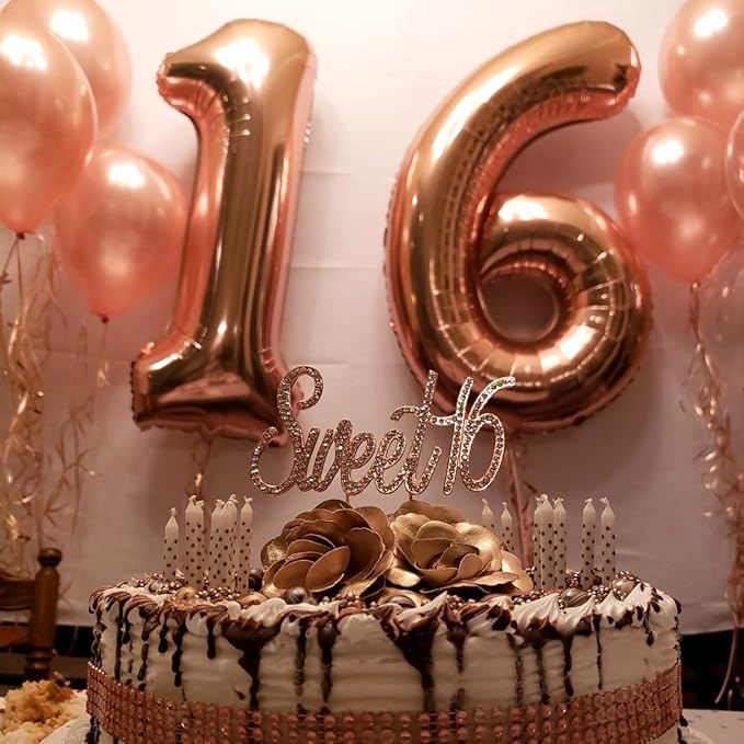 40 Inch Rose Gold Large Numbers Balloons 5, Self Inflating Digit 5 Helium Balloons for 5th Girls, Foil Mylar Big Number Balloons Set 0-9 for Women Birthday Party Anniversary Supplies Decorations