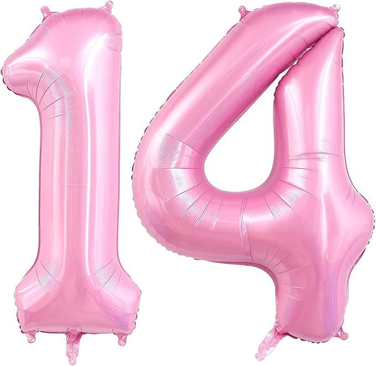 Pastel Pink 14 Balloon Number,40 Inch Light Pink 14 Balloons Large Helium Foil Mylar Number 14 Balloon for Birthday Party Anniversary Decorations