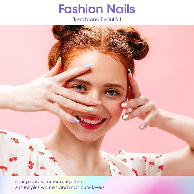 Gellen Pastel Regular Nail Polish Non Gel, Fast Air Drying Spring Summer Nail Polish No UV Light Needed Macaron 6 Colors Nude Pink Purple Blue Green Yellow Set for Women Manicure Home Salon, Hema Free