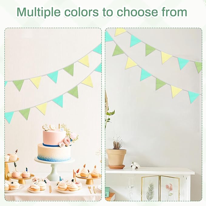 2PCS Pennant Banner Flags, Fabric Bunting Banner Nursery Garland Decor, Baby Shower Garland, Triangle Flags for Baby Boy Room, Playroom, Boho Birthday Party Decor, Each 7.75 ft (Yellow Green Blue)