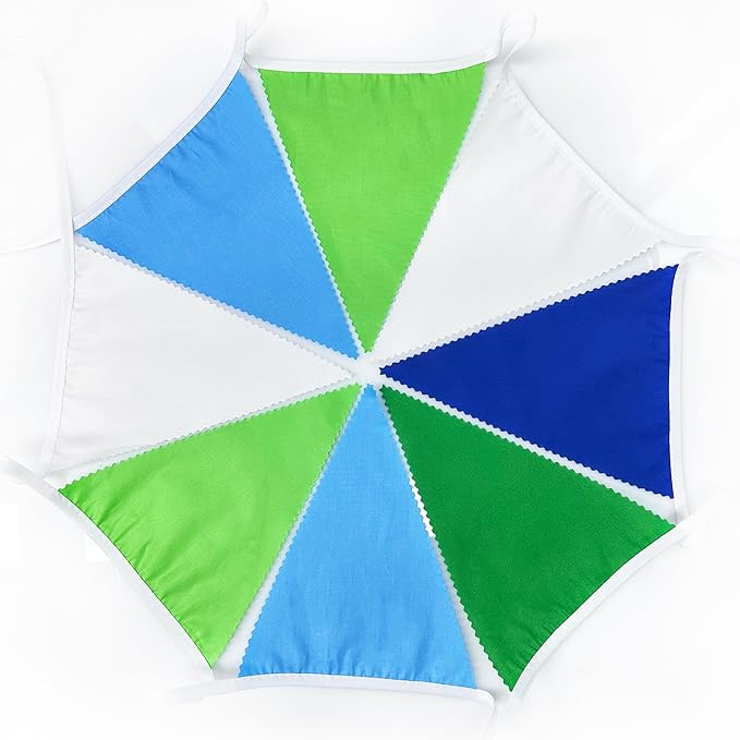 32Ft Golf Party Decorations Blue Green Fabric Triangle Banner Flag Banner Pennant Garland Streamers for Hole in One Wedding Birthday Baby Shower Home Outdoor Garden Masters Golf Party Decoration