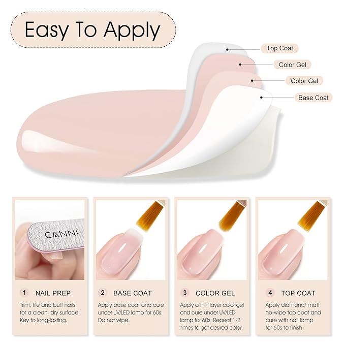 CANNI Pink Gel Nail Polish – Light Nude Oyster Pink, High Gloss Soak-Off UV/LED Gel for French Manicure, DIY Home & Salon Use, 0.32 fl oz
