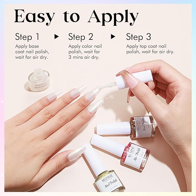 MIZHSE Quick Dry Nail Polish Set: Mermaid Pearl Nail Polish 6 Colors, Aurora Effect Nail Lacquer Non Gel Air Dry Fast, White Green Brown Pink Colors Nail Art Manicure Home Gift