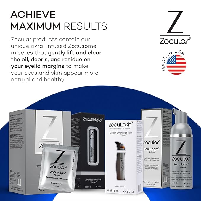 Zocular - Zocuwipe Eyelid Wipes with Natural Okra Complex - Eyelid Cleanser and Moisturizer Pads - Eyelid Cleansing Wipes - Blepharitis Treatment - 15ct