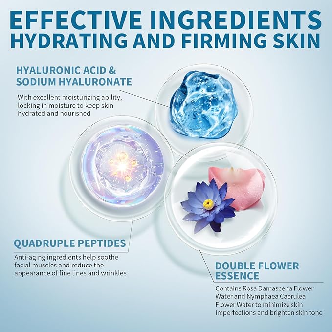 Hydrating and Firming Essence Sheet Face Masks with Quadruple Peptide and Sodium Hyaluronate, Moisturizing & Anti-Wrinkle, Safe for Sensitive Skin, Pack of 10