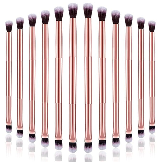 12 Pcs Eyeshadow Smudge Brush 2 in 1 Eyeshadow Double Ended Concealer Brush Under Eye Small Soft Firm Pointed Foundation Makeup Applicator for Blending Liner(Rose Gold)