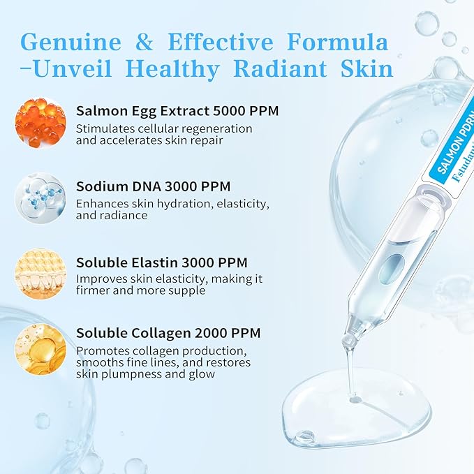 Salmon DNA PDRN Peptide Serum | 99% Salmon DNA PDRN Intensive Ampoule | Peptide, Collagen, Hyaluronic Acid, Niacinamide - Uneven Skin Tone, Anti-Aging, Moisturizing | Korean Skincare 0.05 fl oz x 30e