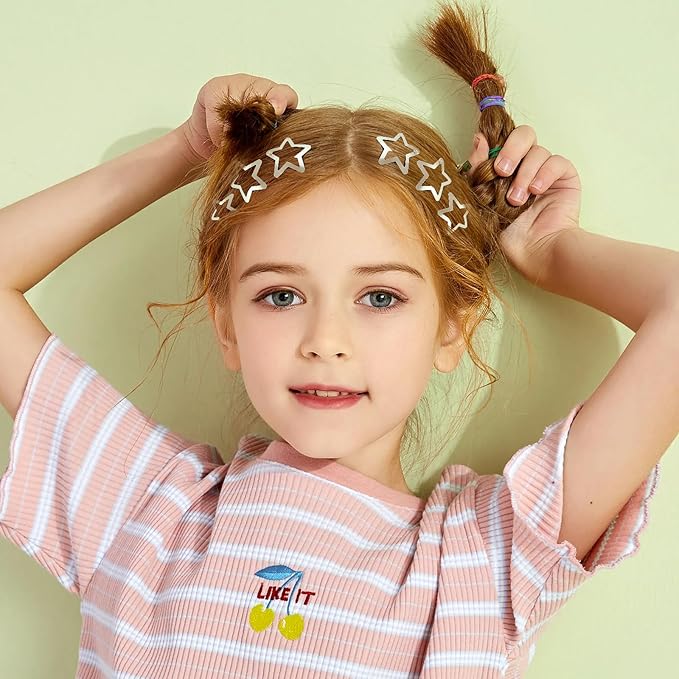 Star Hair Clips 2000s Y2K Snap Hair Barrettes Non Slip Star Hair Accessories Silver Metal Hair Clips for Girls Women -30 PCS 1.18"
