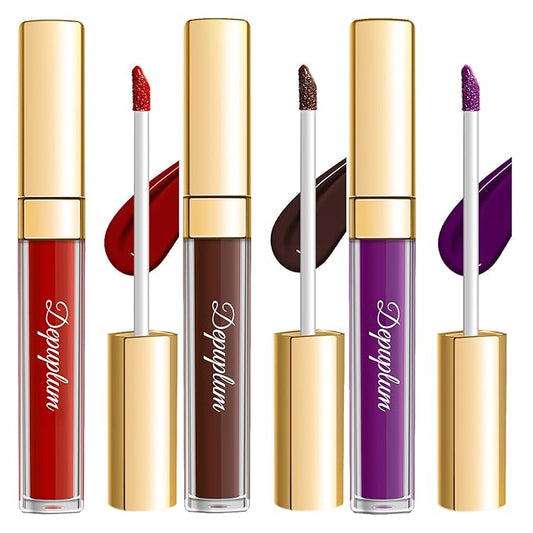 3Pc Matte Liquid Lipsticks for Women Red Lipstick Brown Lisptick Purple Lipstick Cruelty Free Long Lasting Lip Makeup, DM15+22+29