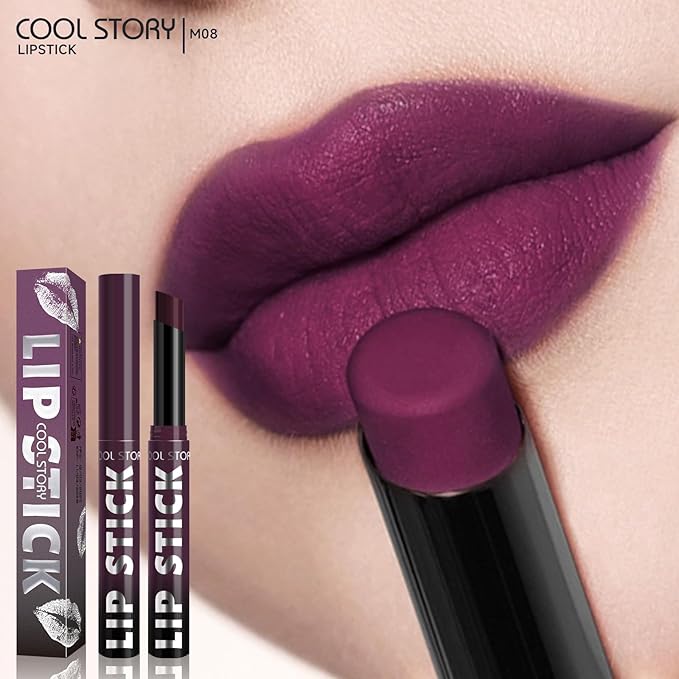 COOL STORY Matte Lipstick Lightweight Blurring Formula with High Impact Pigment, Long-lasting, 0.07 oz (Deep Berry)