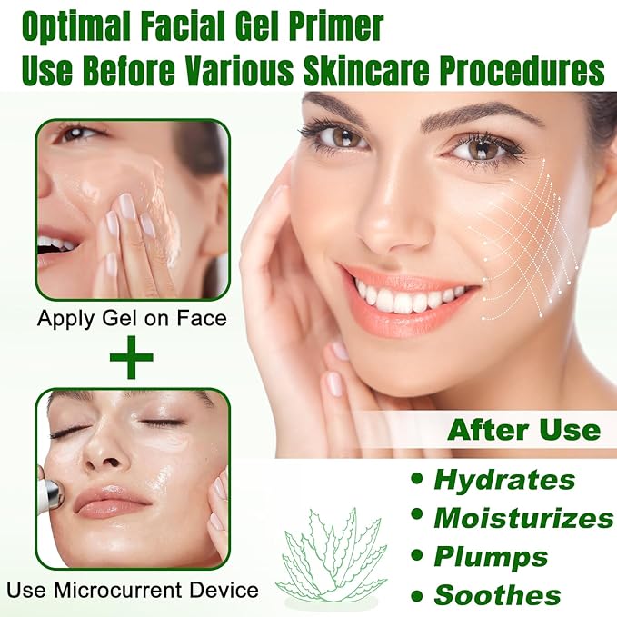 Conductive-Gel-for-Face-Microcurrent, 13.5 Oz Large Bottle Hydrating Massage Gel Serum for Facial Machine Device, Leave-On Gel Primer for Face,Hyaluronic Acid,Aloe Vera,Vitamin E