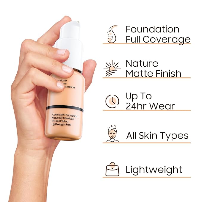Matte Full Coverage Liquid Foundation - Lightweight & Flawless Oil Control Foundation Makeup, Waterproof and Long-Lasting Skin Foundation Concealer for Dry and Oily Skin, 2 Fl Oz (2 Pack #102 Nude)