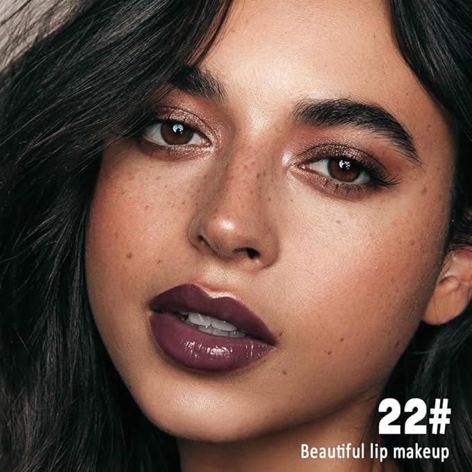 evpct Chocolate Brown Shiny Longwear No-Budge Liquid Lip Color Lipstick Makeup, Highly Pigmented Color Instant Shine, Waterproof Long Lasting Lipstick Women Lip Stain Gloss with Lip Liner Brush, 22#