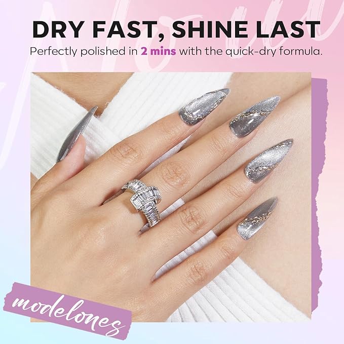 modelones Cat Eye Nail Polish Set, 6 Colors Magnetic Silver Pink Red Purple Quick Dry Mini Nail Lacquer Kit, Green Orange Blue Long Lasting Manicure Home DIY Fall Gifts for Women Girls